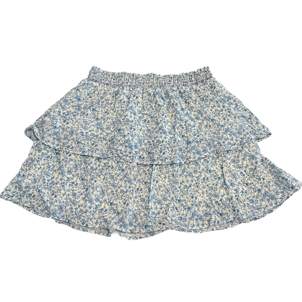 Altar'd State Blue White Floral Tiered Mini Skirt Smocked Waist Women's Medium